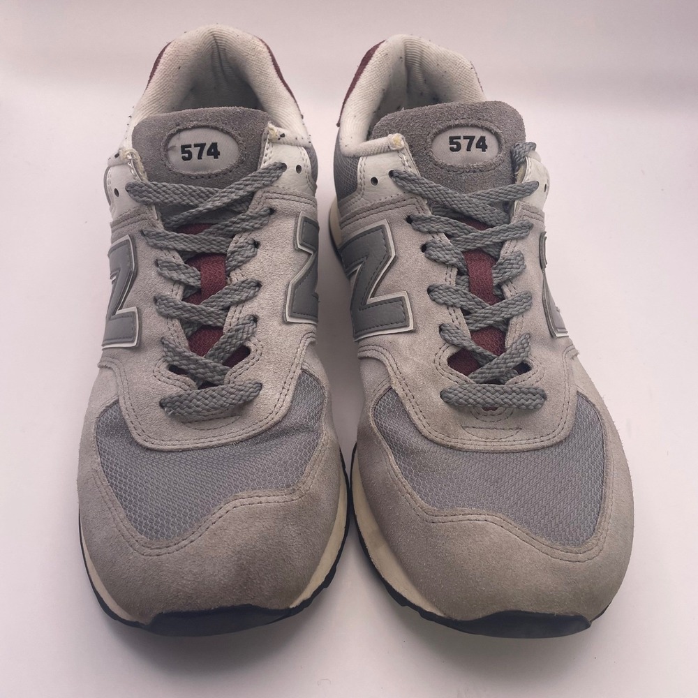 New Balance 574 Grey Burgundy Cordura Suede Sneakers U574RBP Mens 10